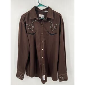 Panhandle Slim men's vintage brown and turquoise pearl snap western shirt sz XL